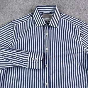 Hawes and Curtis Shirt Mens 16 - 34 Blue White Stripes Classic Fit Non Iron